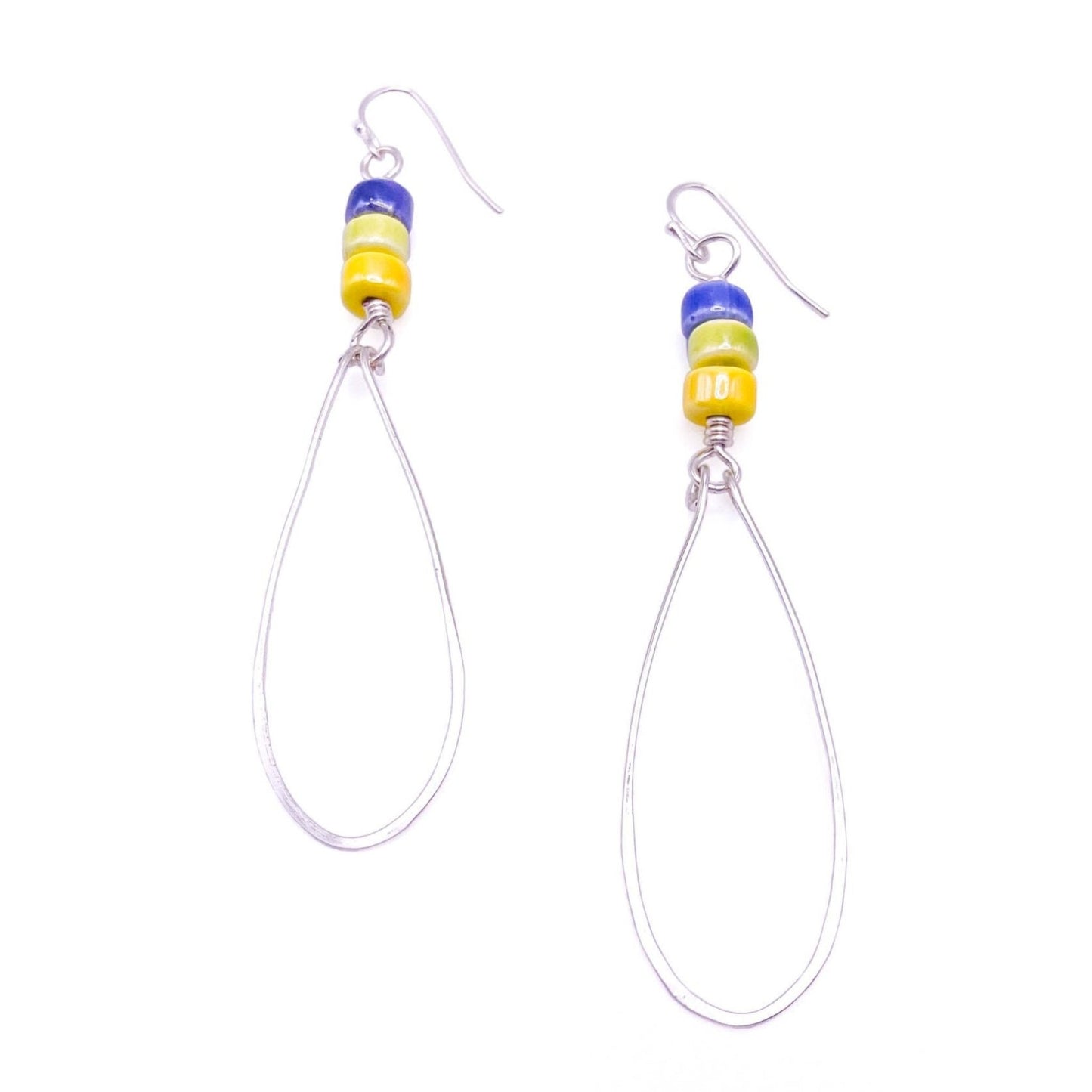 Multicolor ceramic silver long earrings