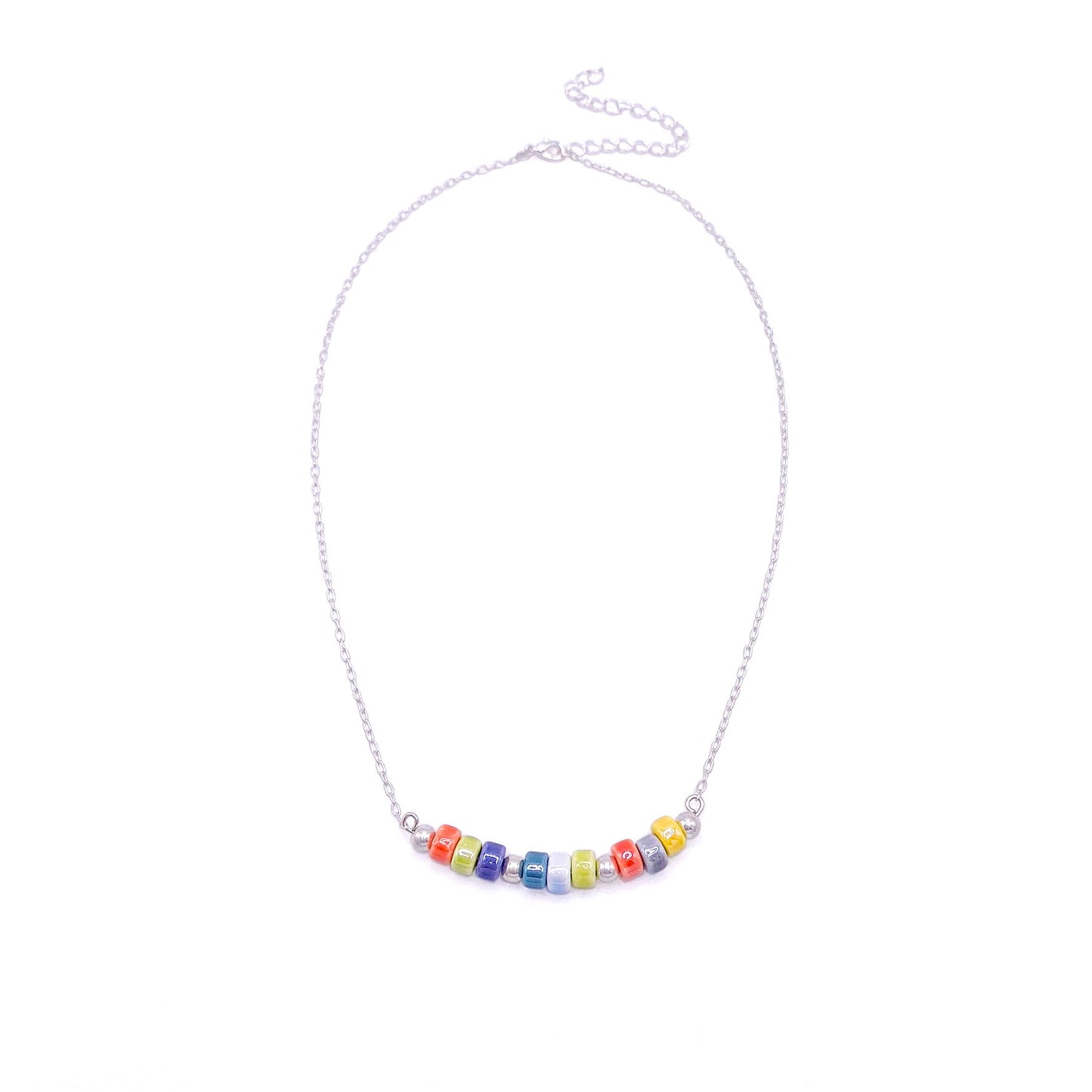 Multicolor ceramic silver bar necklace