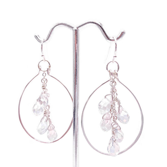 Clear iridescent crystal silver earrings