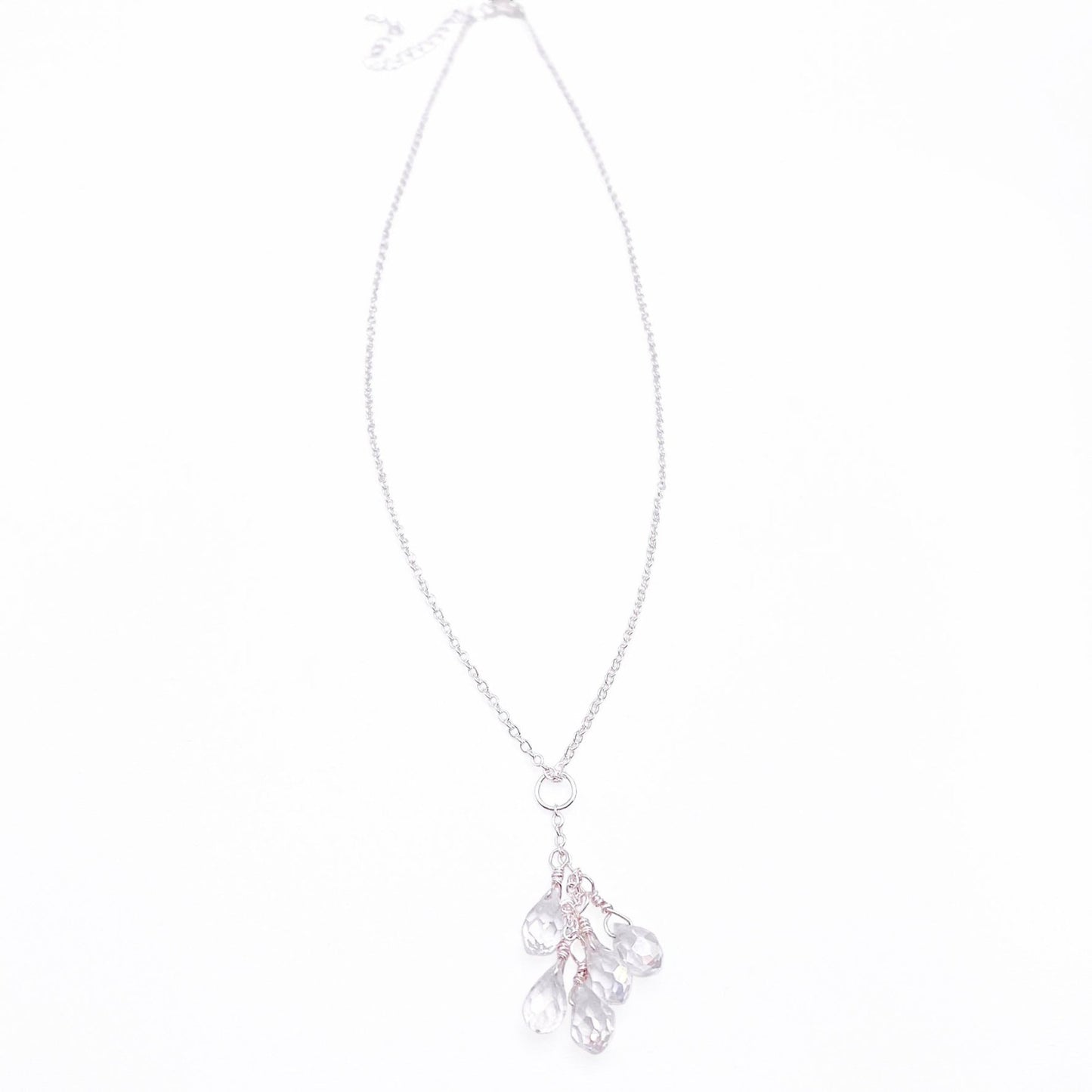 Clear iridescent crystal silver necklace