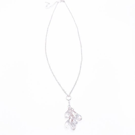 Clear iridescent crystal silver necklace