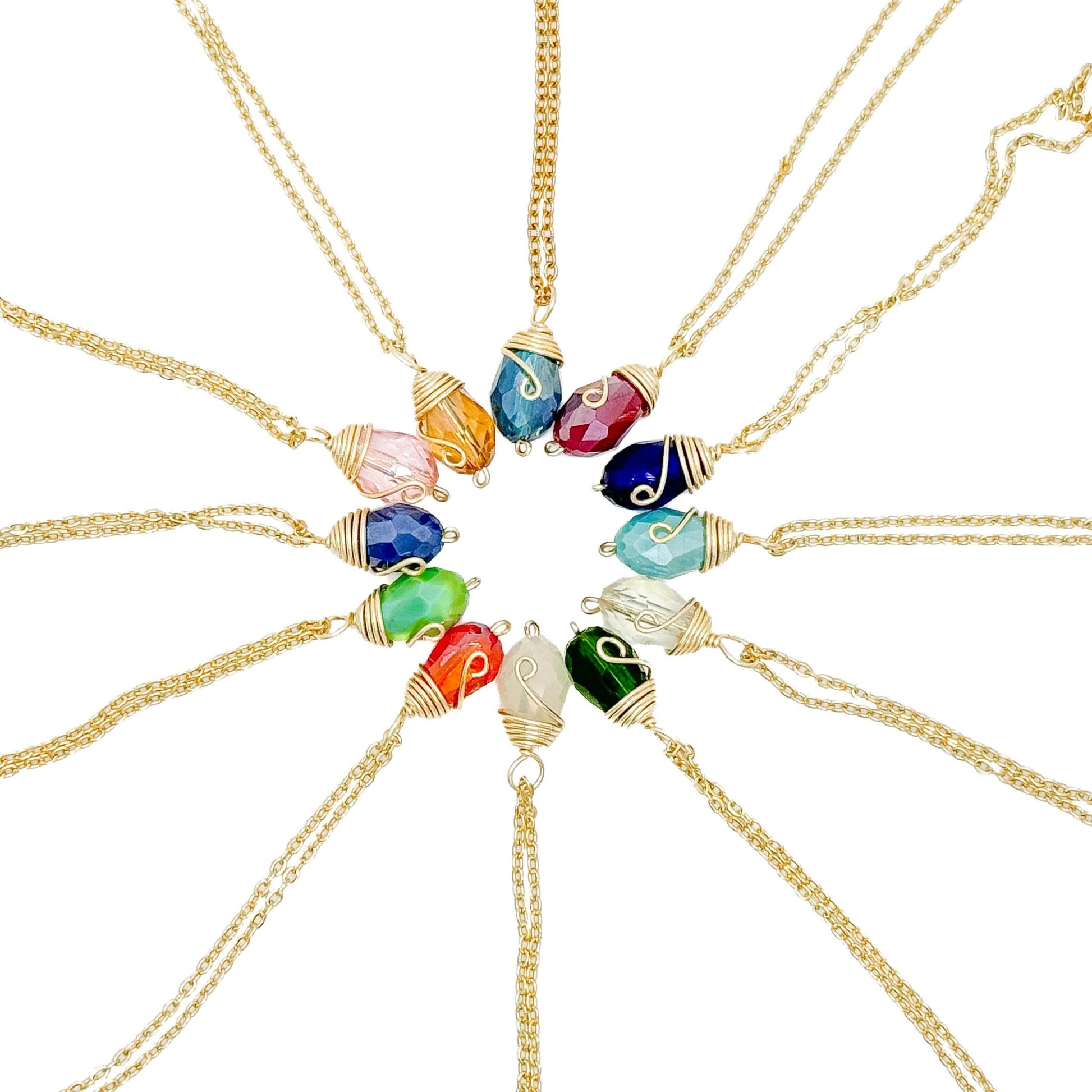 Multicolor birthstone crystal gold necklaces