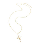Pearl cross gold long necklace