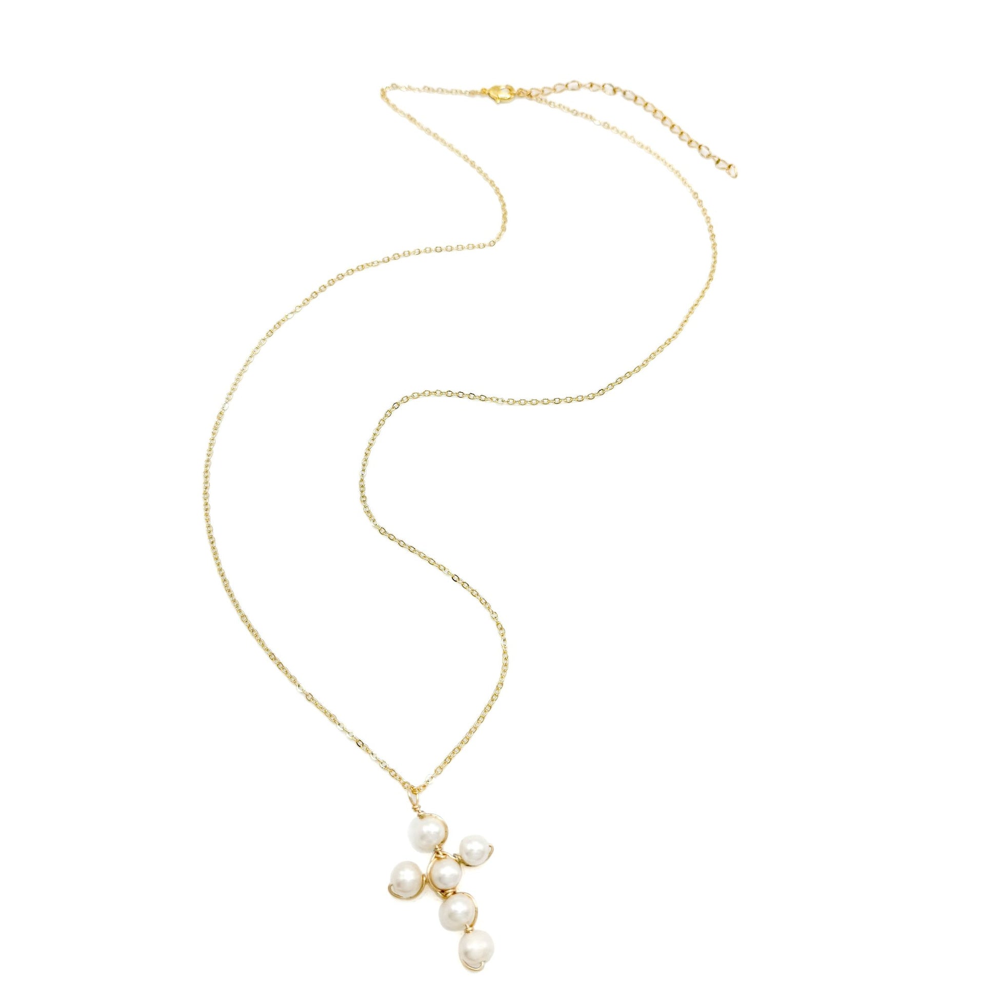 Pearl cross gold long necklace