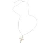 Pearl cross silver long necklace