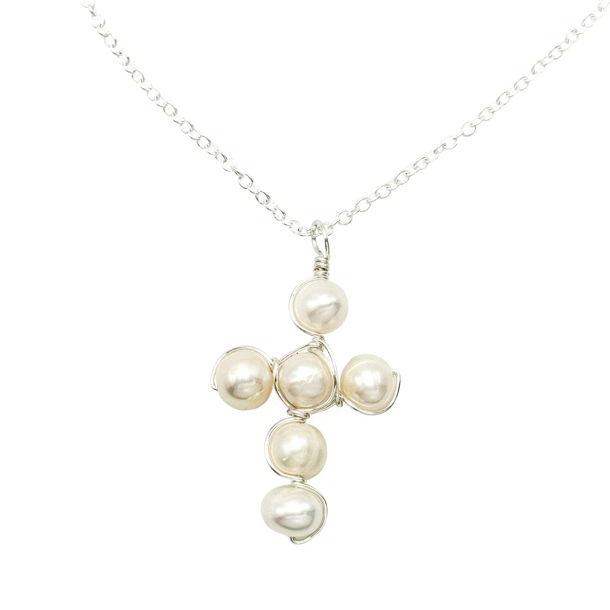 Pearl cross silver necklace