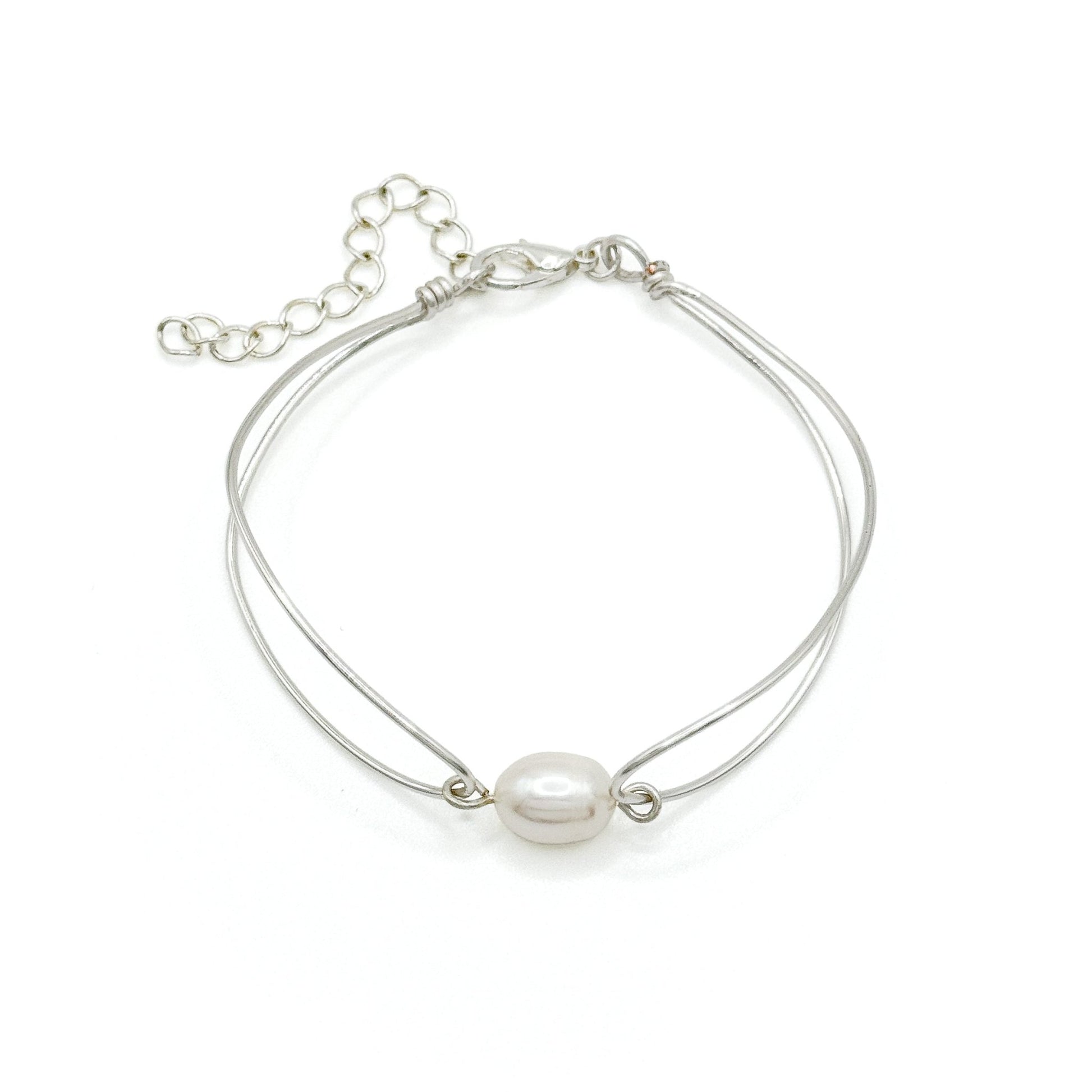 Pearl silver bangle bracelet