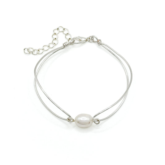 Pearl silver bangle bracelet