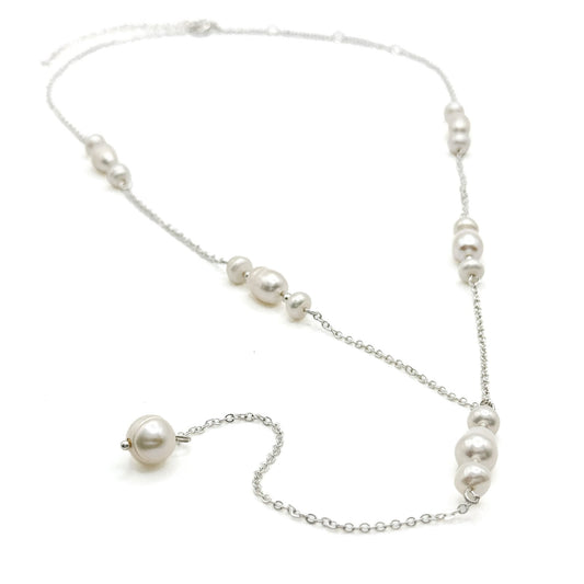 Pearl silver Y-shape necklace