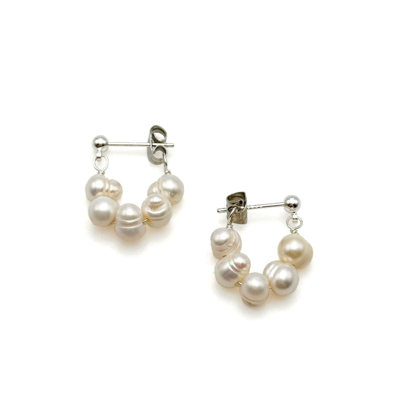 Gwyn pearl and silver huggie hoop earrings
