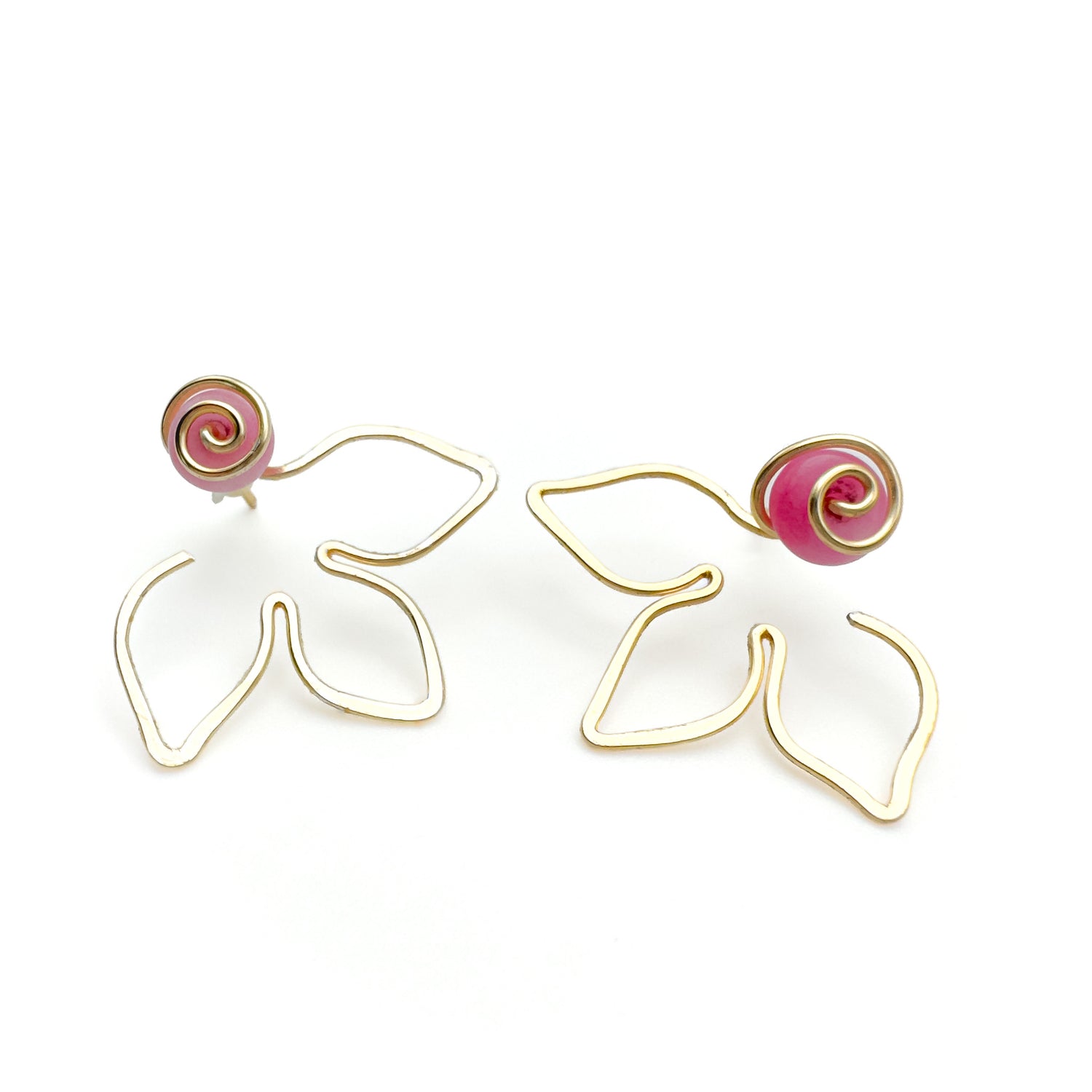 Hyacinth pink agate stud earrings and gold flower jacket