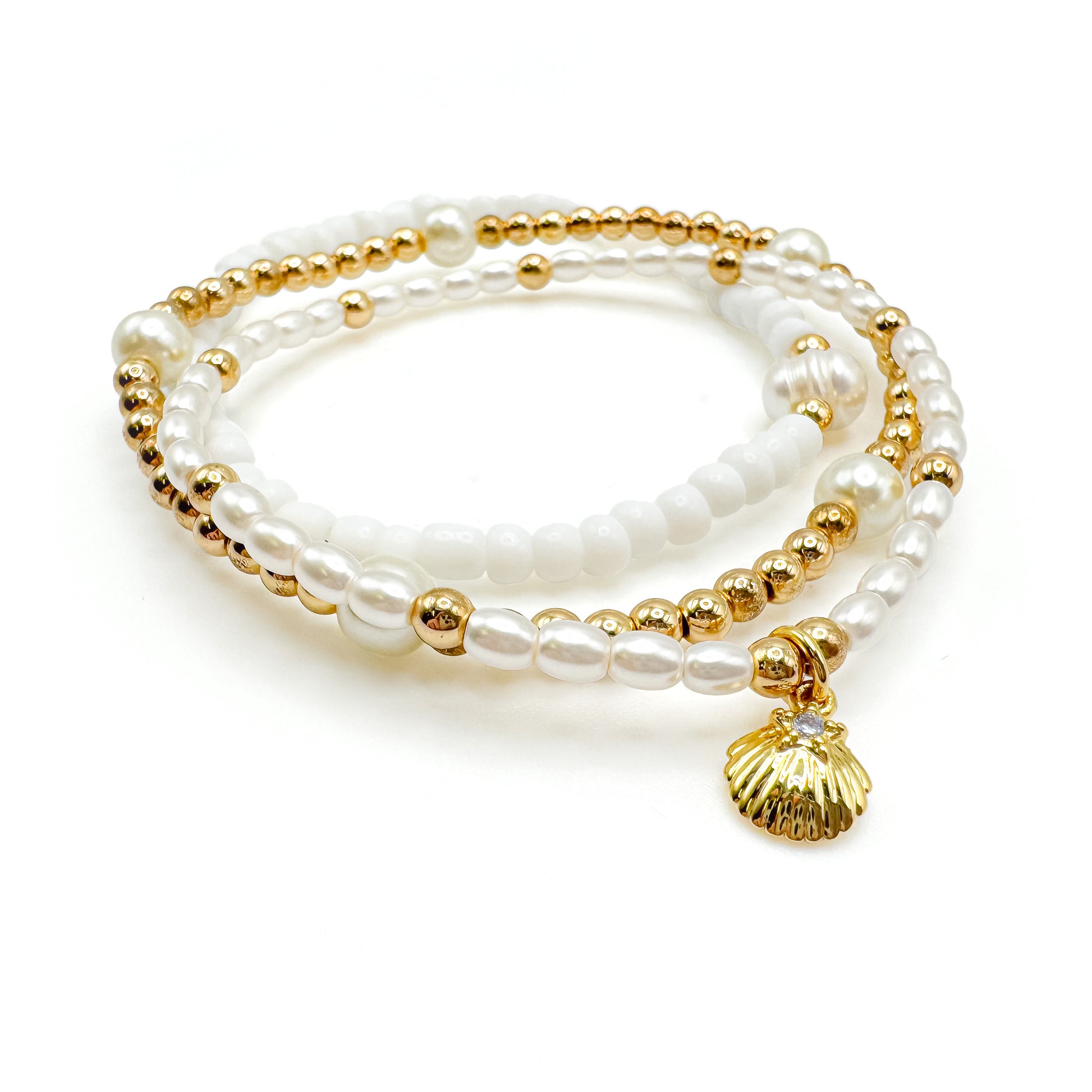 Gold pearl summer stretch bracelets