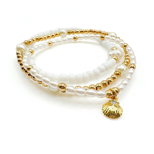 Gold pearl summer stretch bracelets