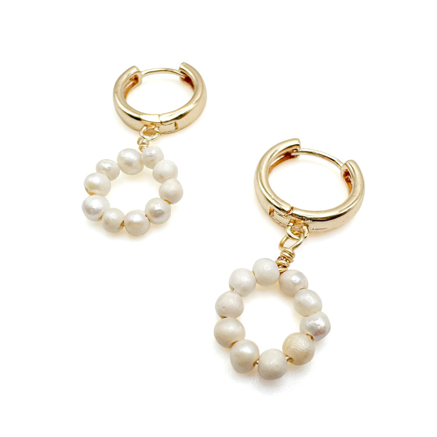 Pearl gold huggie earrings
