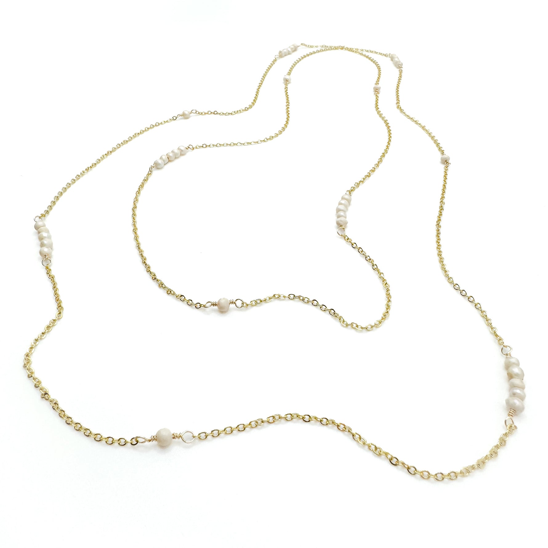 Gold pearl long necklace
