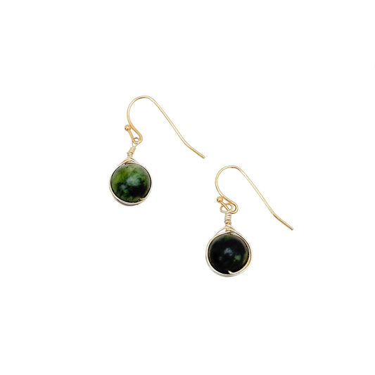 Green jade gold drop earrings