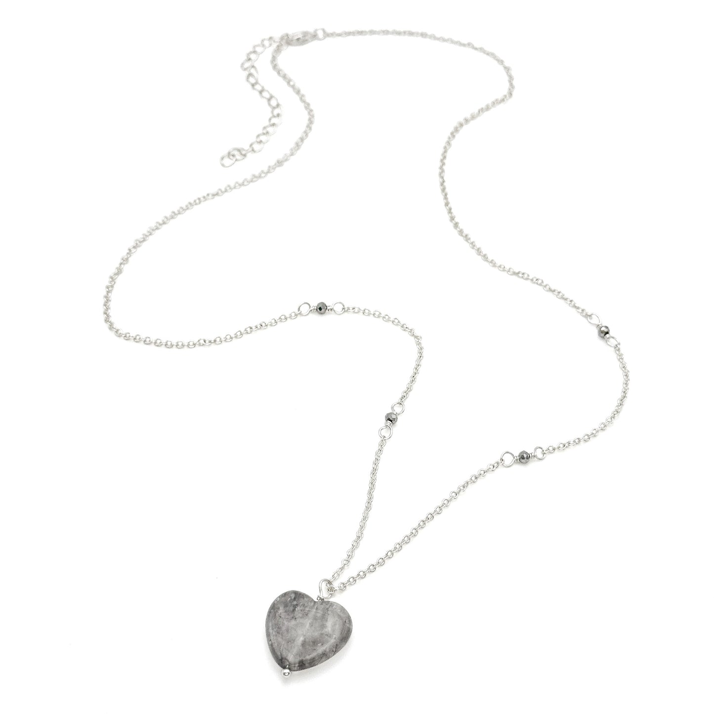 Gray agate heart silver necklace