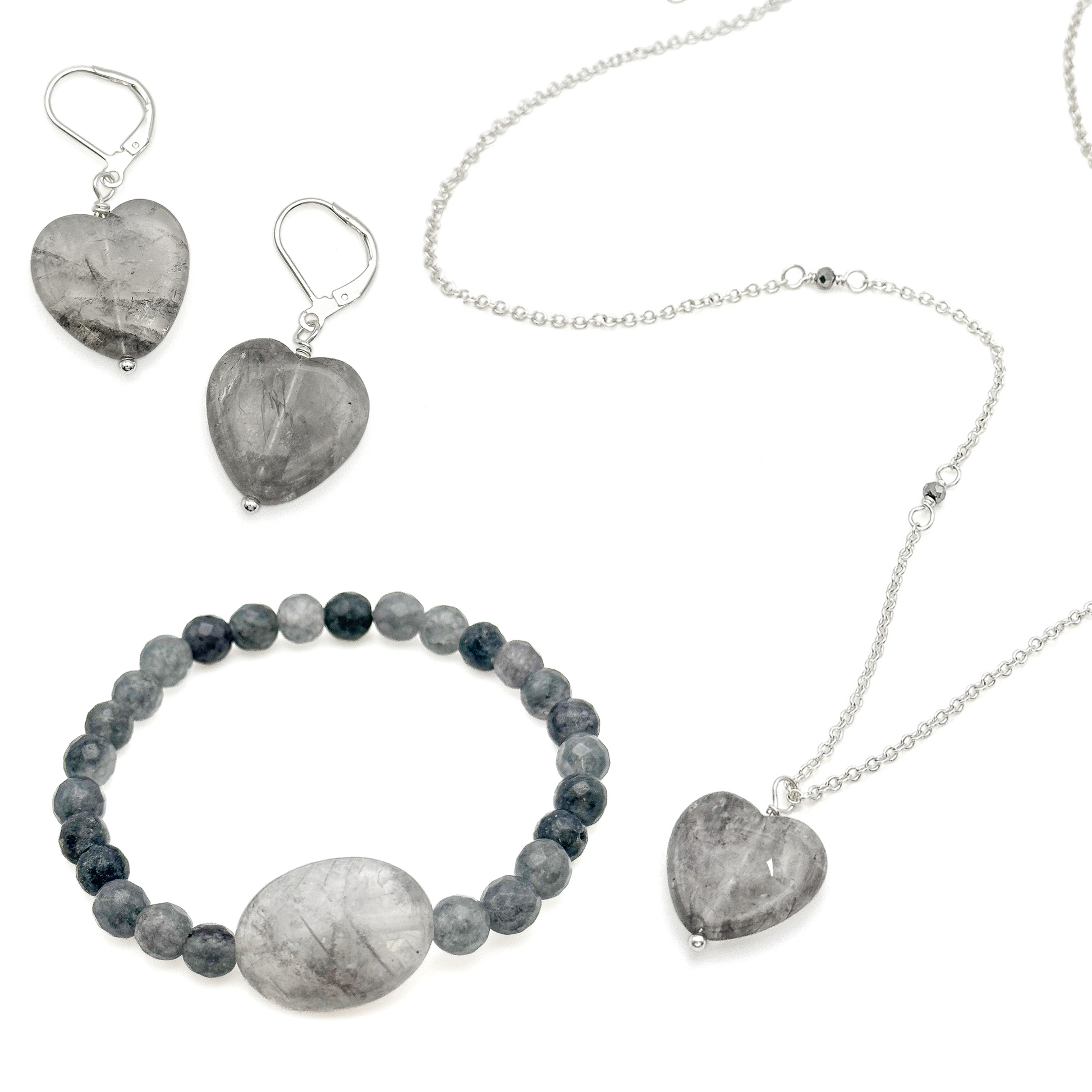 Gray agate heart silver jewelry