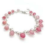 Pink agate beaded silver bracelet