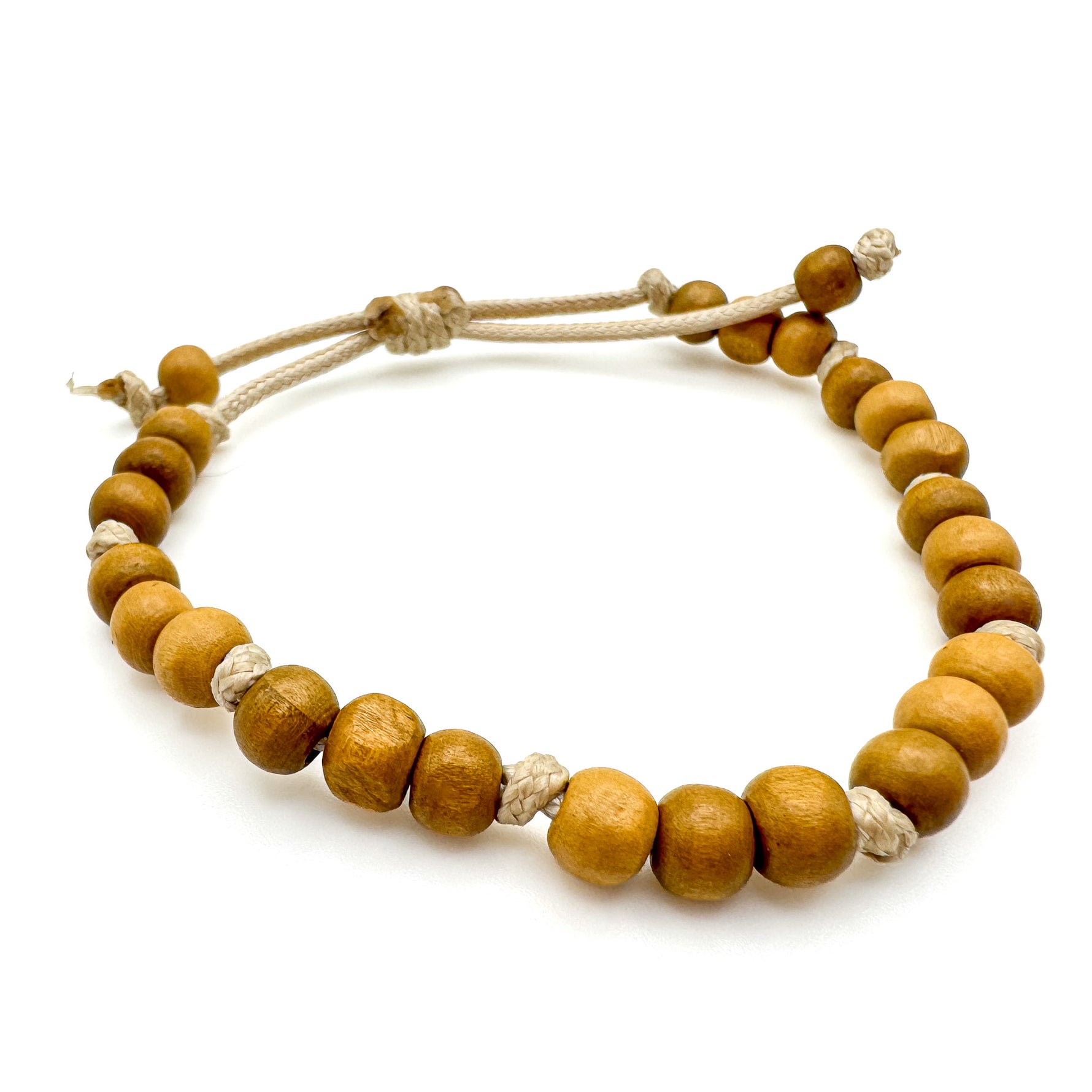 Brown wooden bead bracelet with adjustable cord