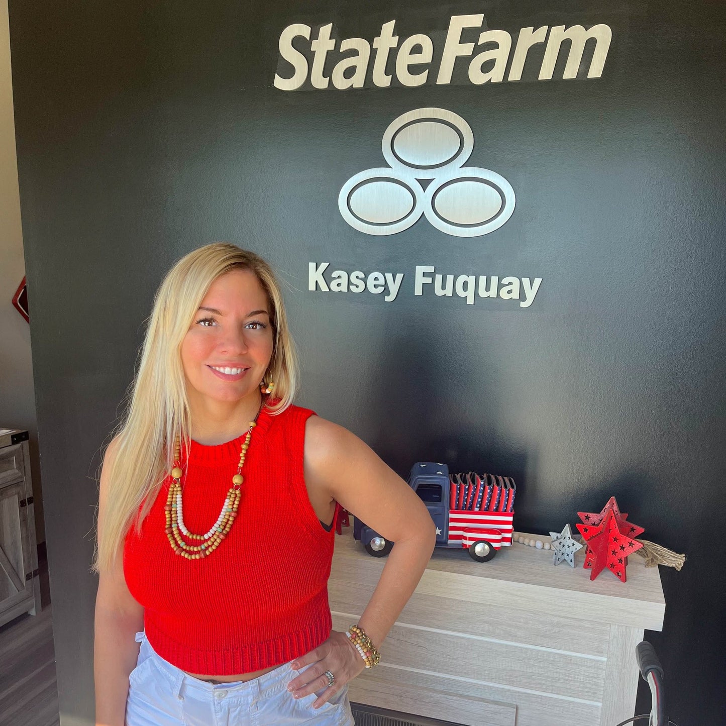 Woman insurance agent wearing jewelry