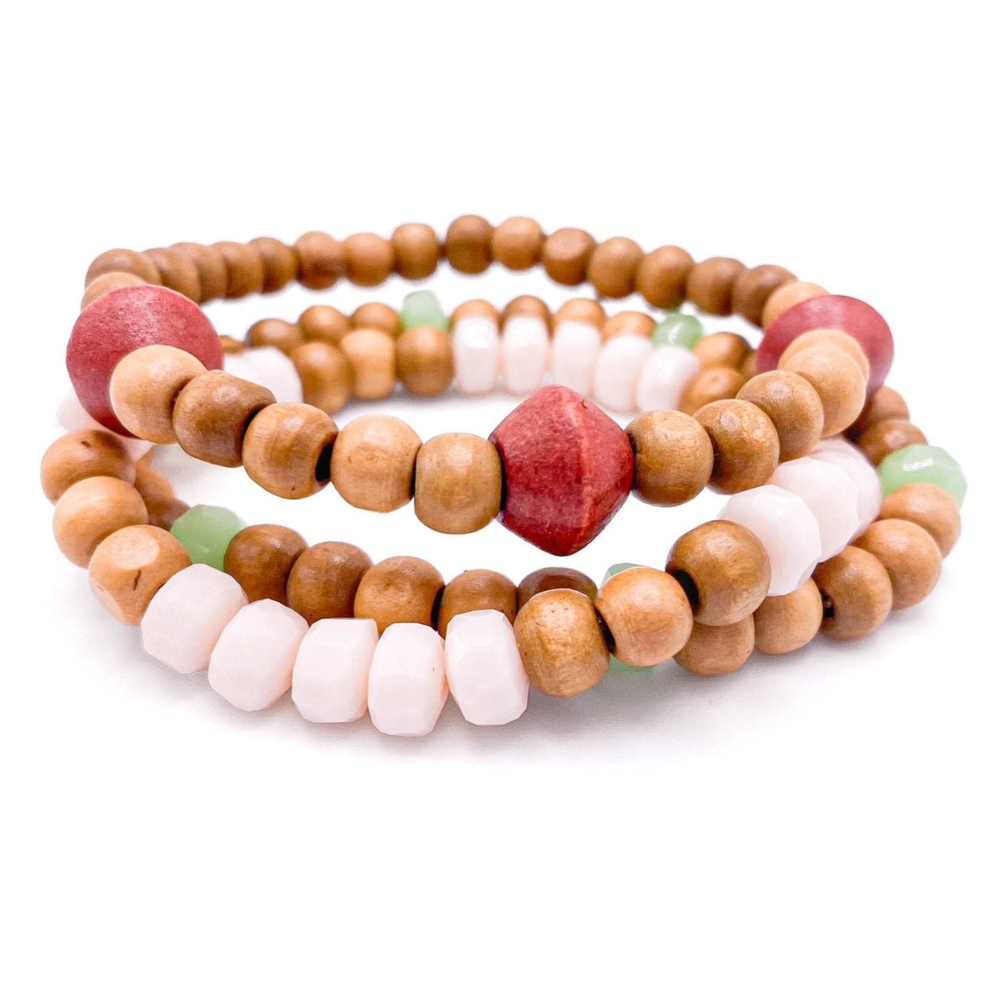 Multicolor wood stretch bracelet set