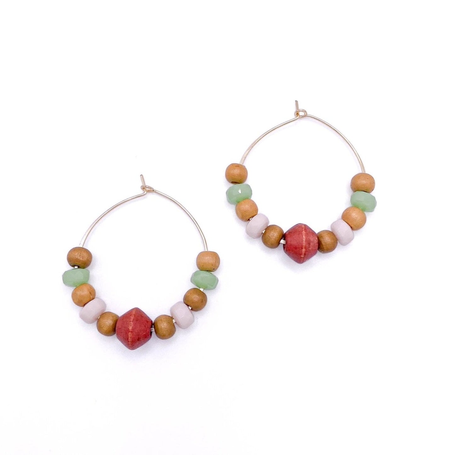 Multicolor wood gold hoop earrings