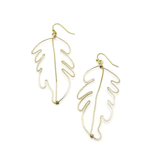 Gold feather wire-wrapped earrings