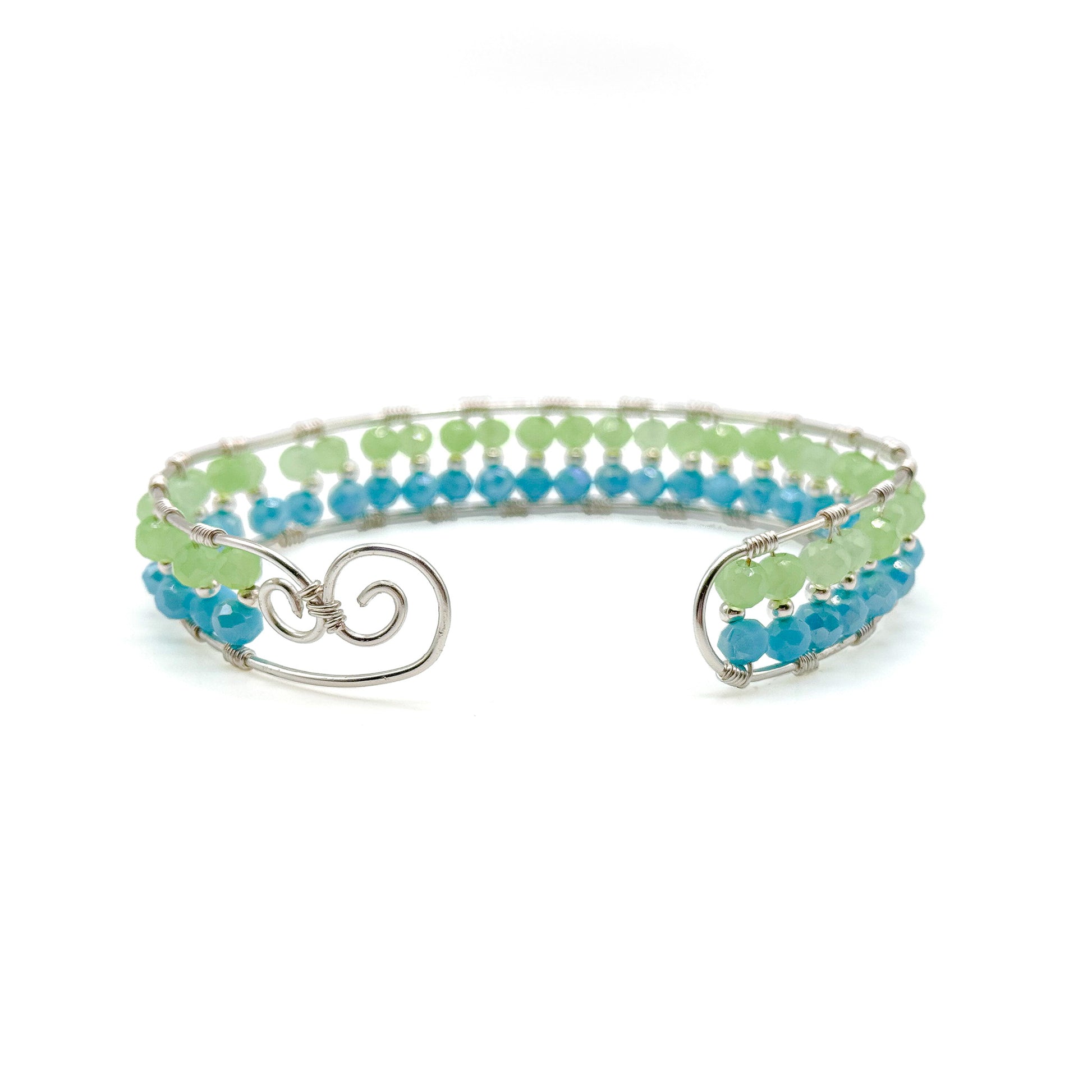 Blue green silver ornate bangle