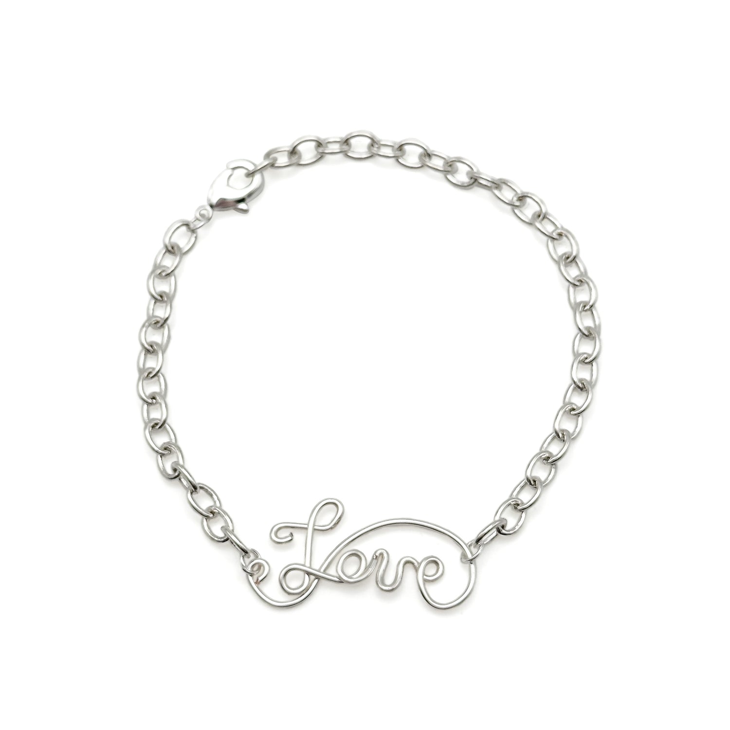 Love silver wire word bracelet