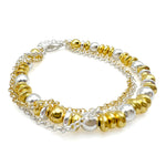 Two-tone gold and silver multistrand beaded chain bracelet