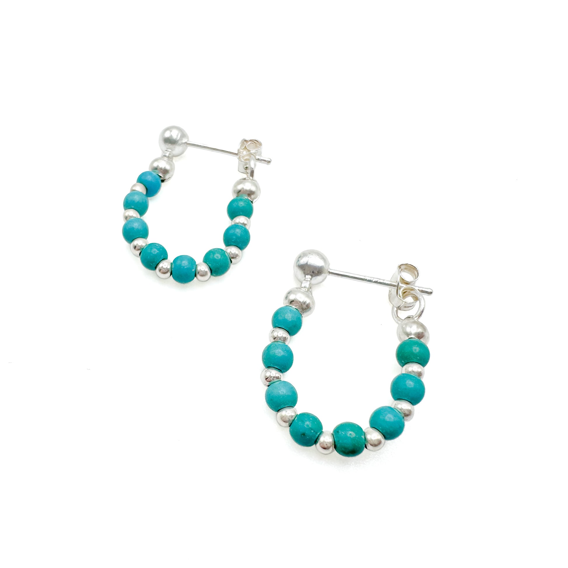 Turquoise silver huggy earrings