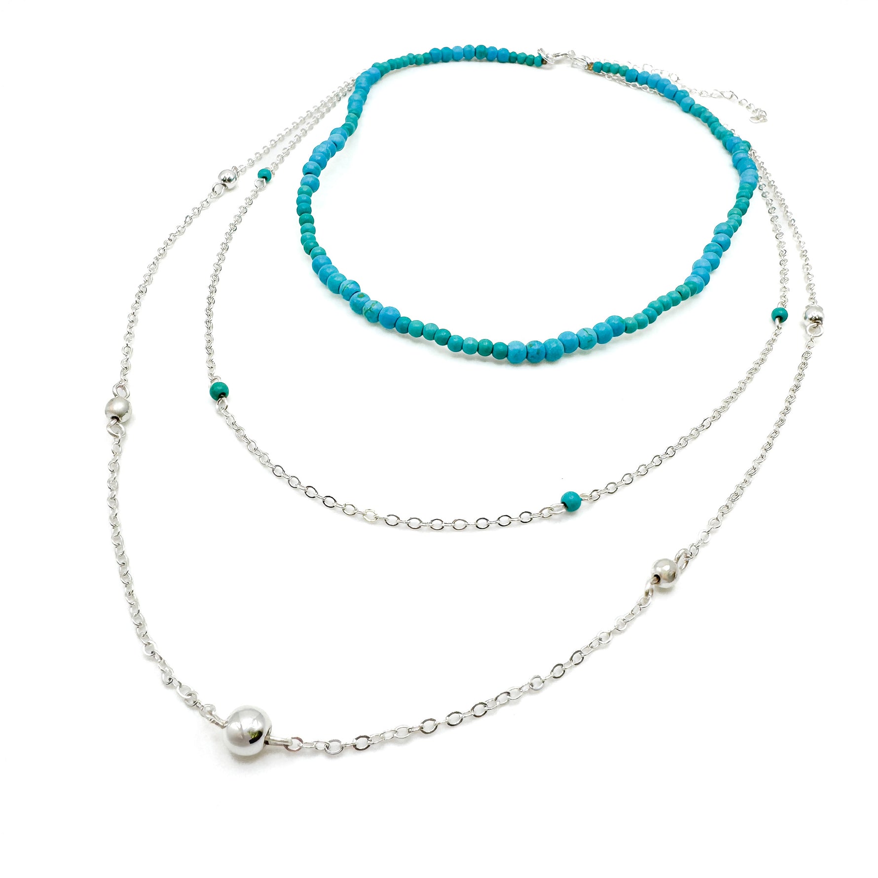 Turquoise silver multi-strand necklace