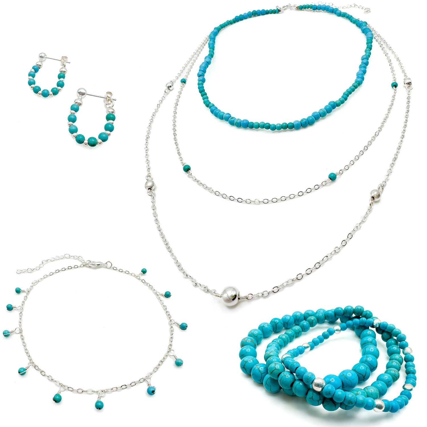 Turquoise silver blue jewelry set