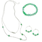 Green agate silver jewelry set