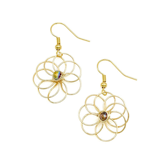 Iridescent brown gold flower earring