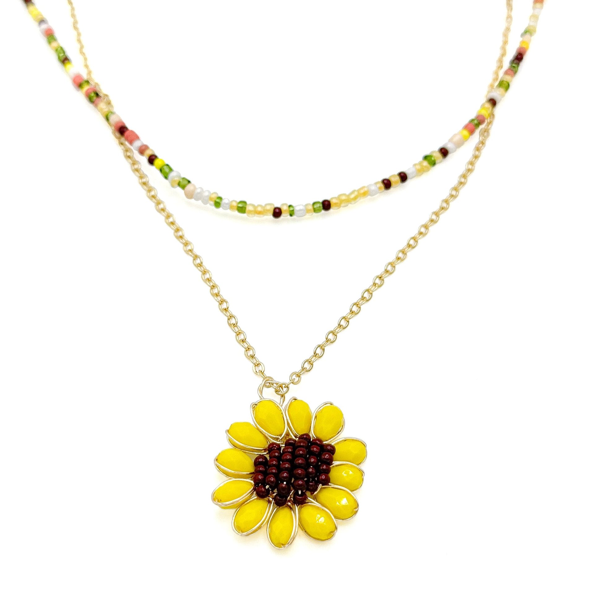 Multicolor fall sunflower gold necklace