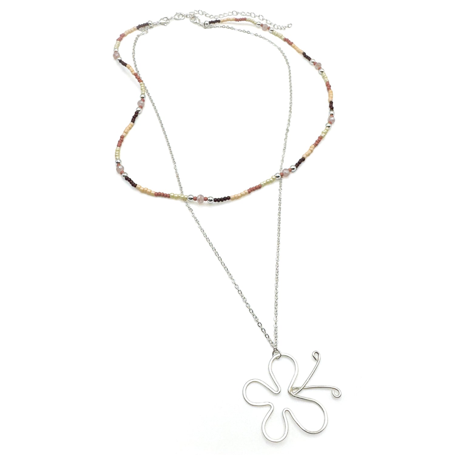 Monarch two piece beaded necklace and silver wire butterfly pendant