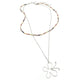 Multi-strand necklace with peach and brown beaded strand and longer silver butterfly pendant