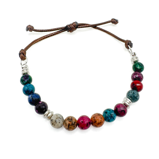Multicolor agate brown cord bracelet