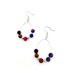 Silver teardrop dangle earrings with multi-color agate beads
