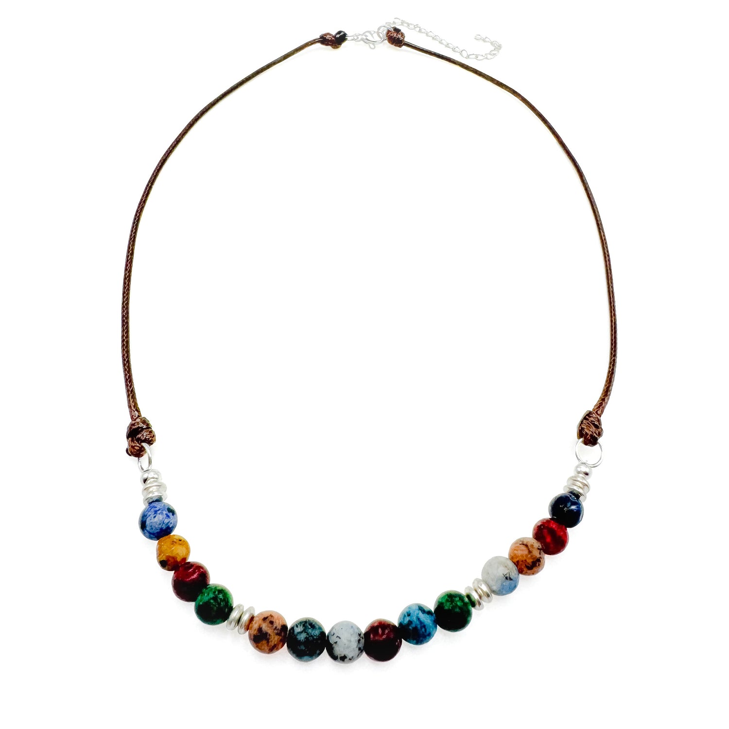 Multicolor agate brown cord necklace