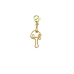 Gold charm shaped like a mushroom with a clasp