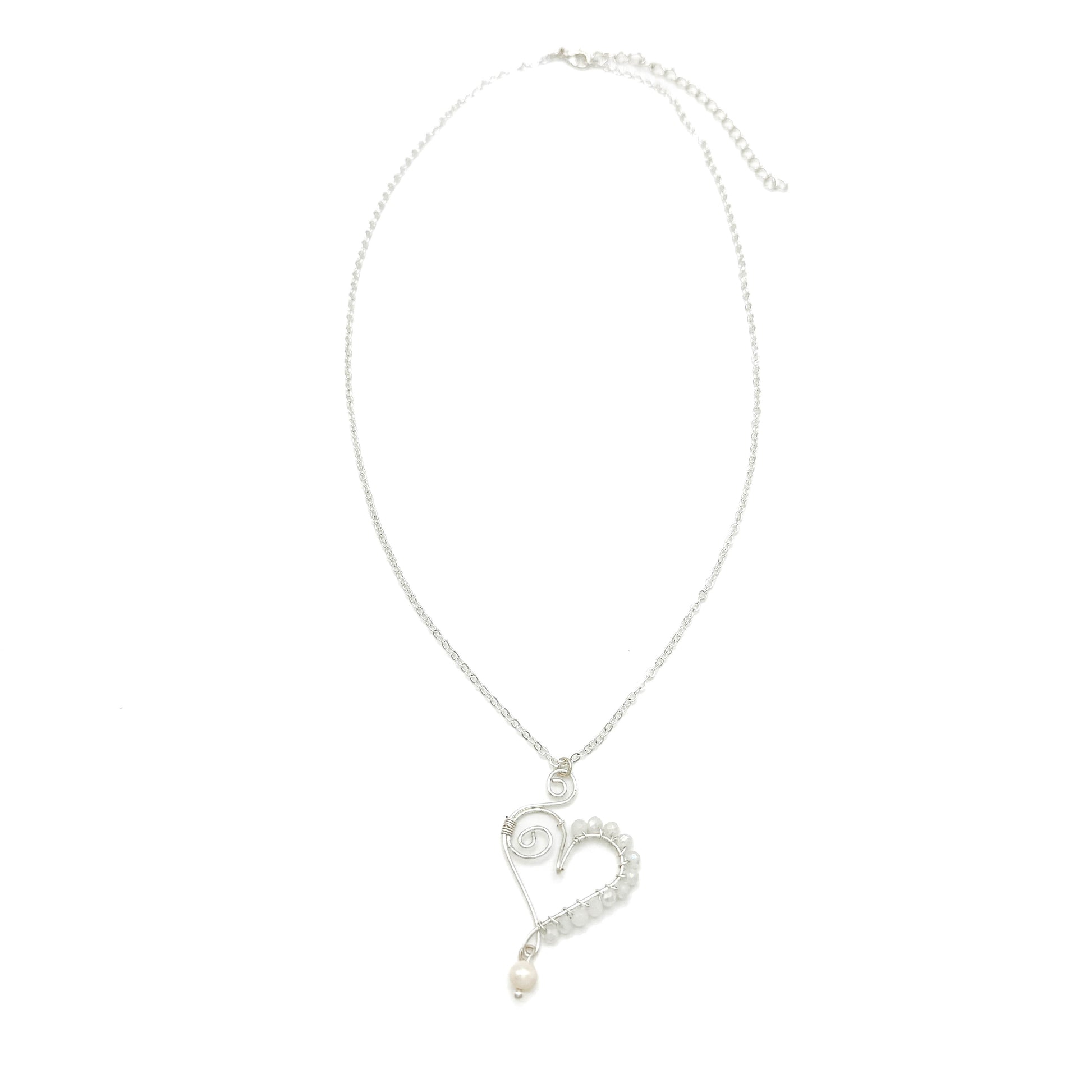 Silver white pearl heart necklace