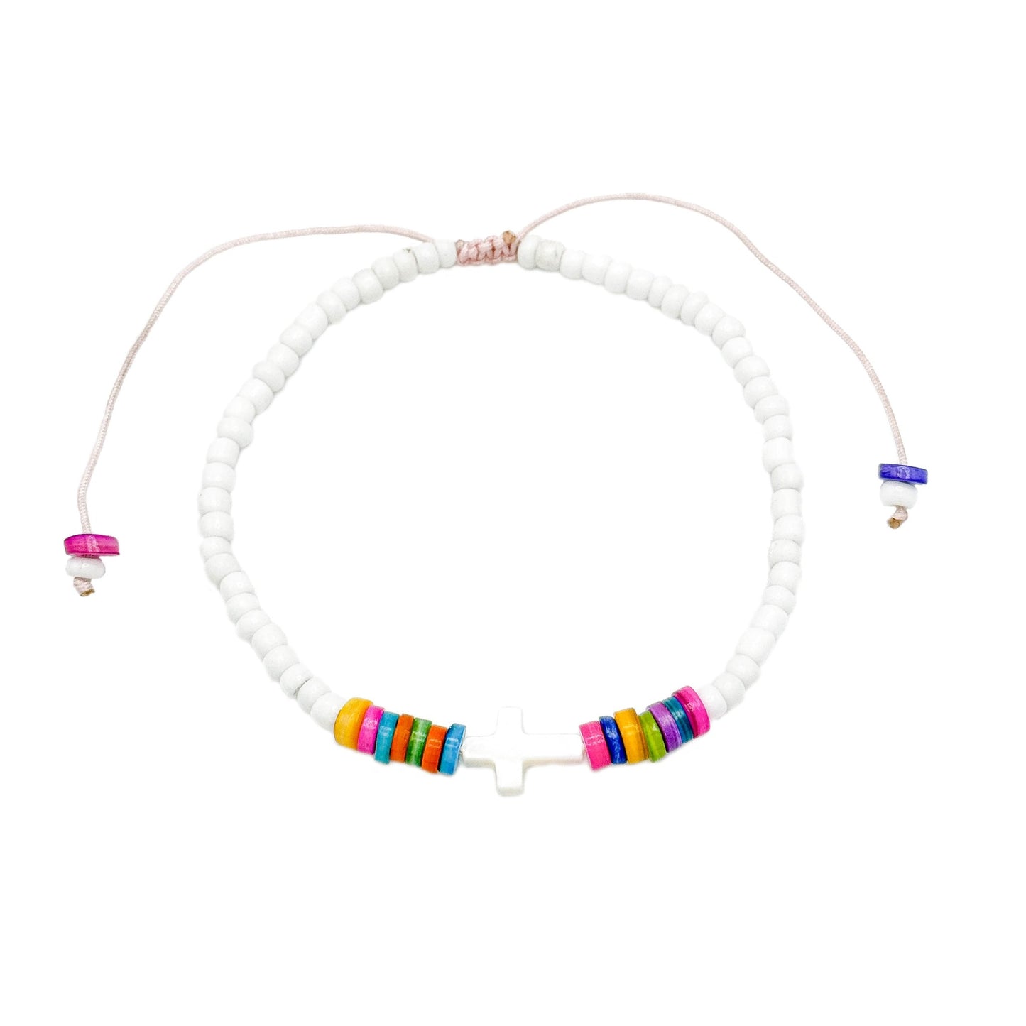 Multicolor adjustable cross anklet bracelet