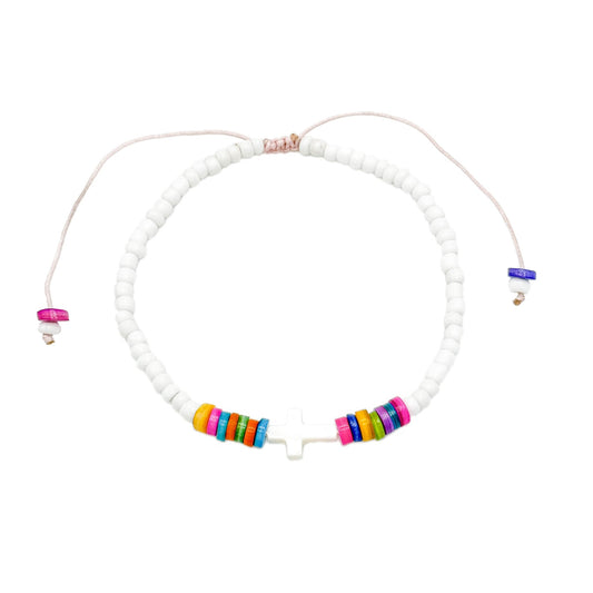 Multicolor adjustable cross anklet bracelet