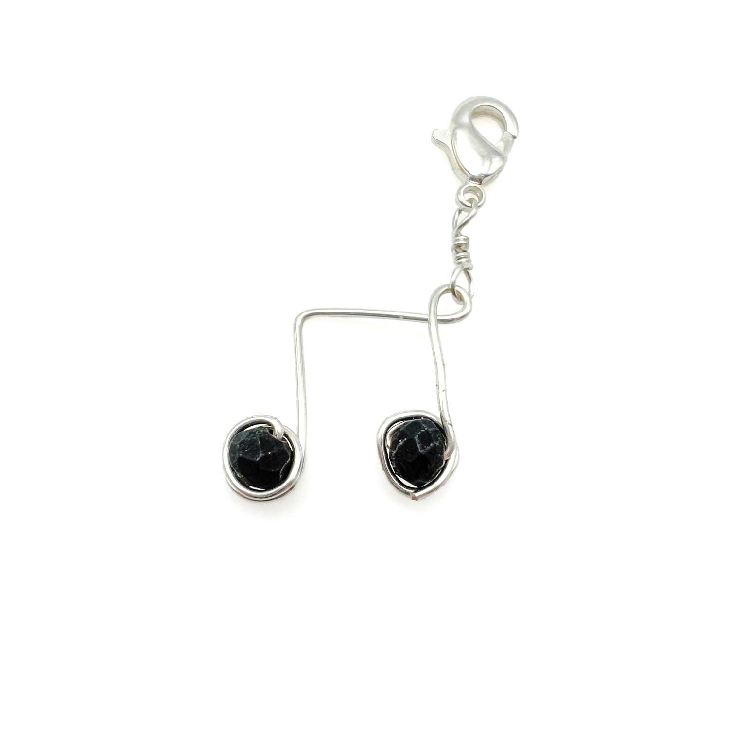 Silver and black music note charm with clasp for bracelets