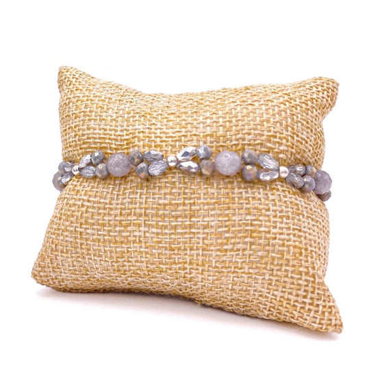 Grey agate silver stretch bracelet