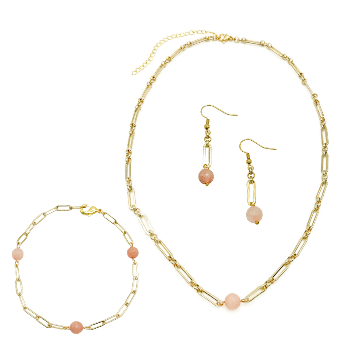 Pink agate gold chain jewelry