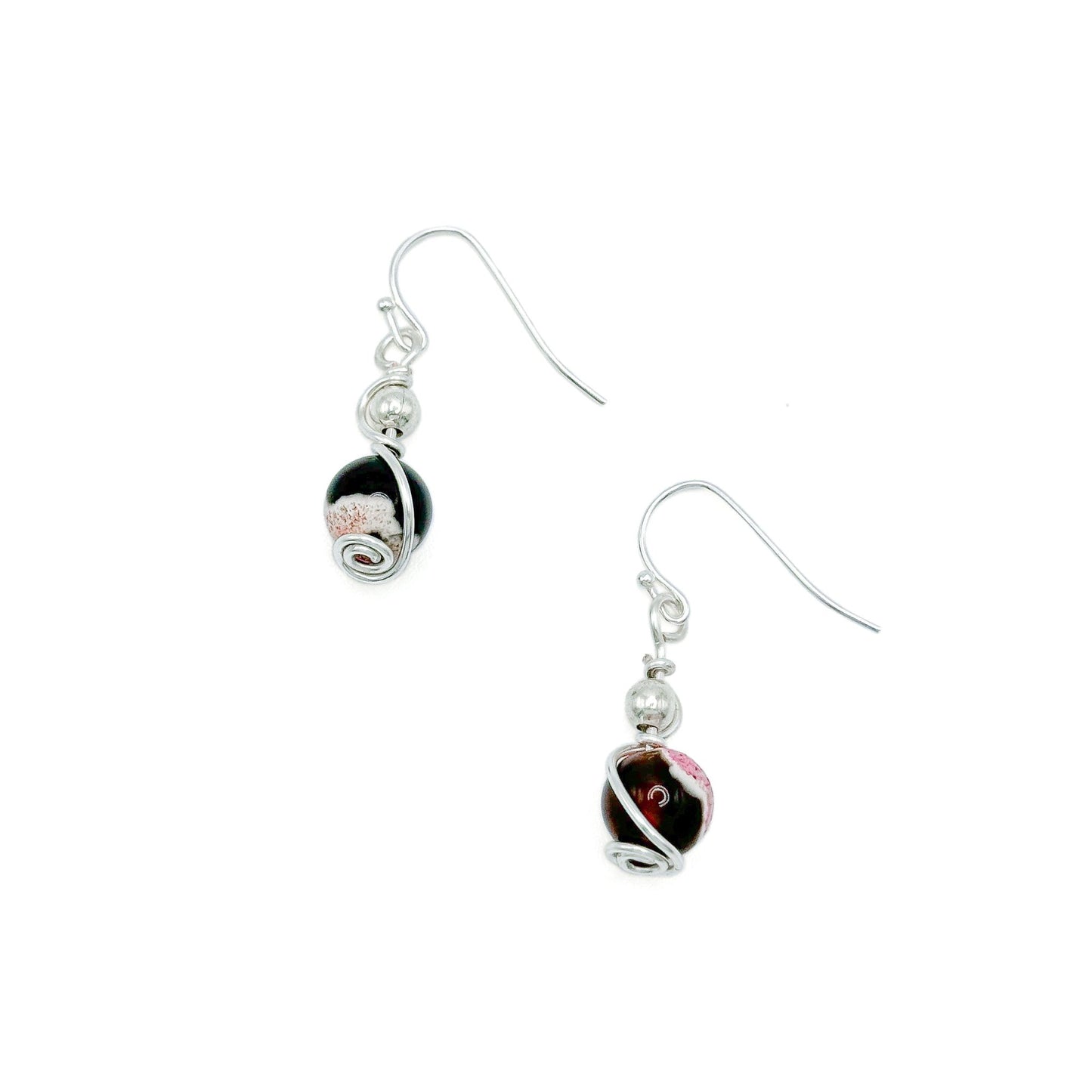 Multicolor agate silver swirl earrings